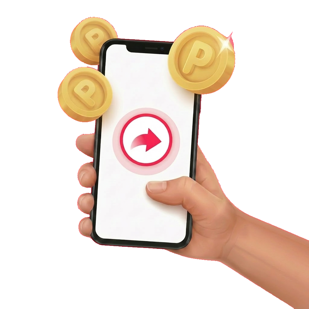 Hand holding phone with coins